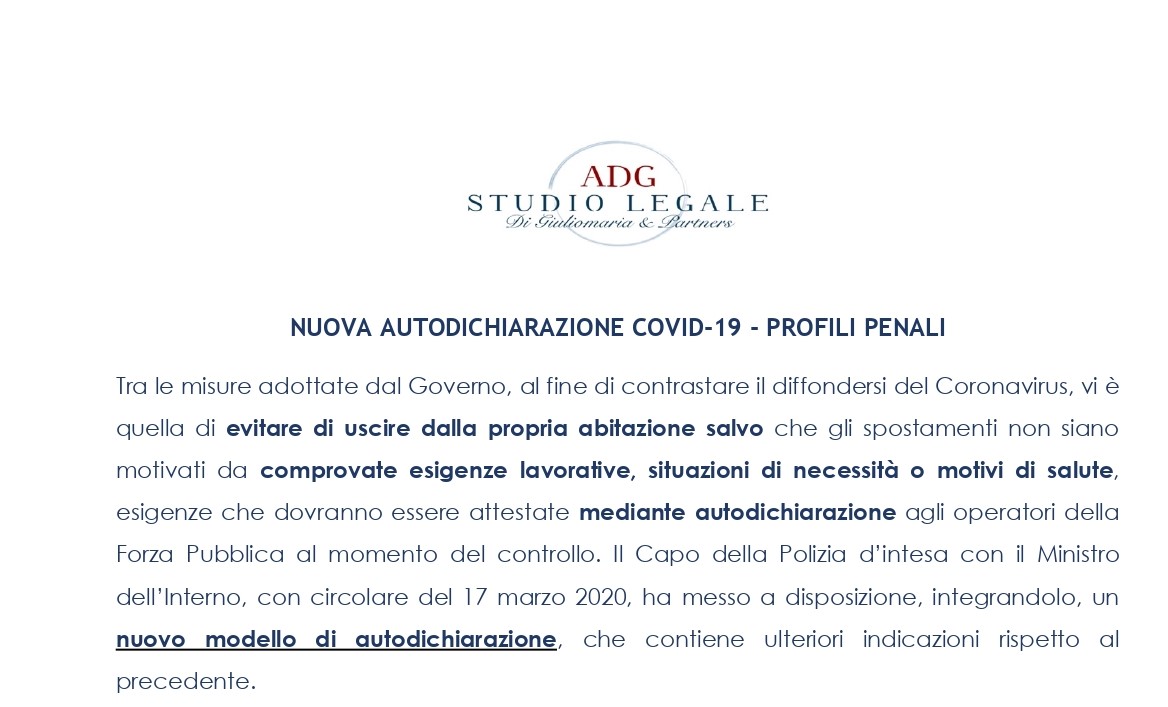 Nuova Autodichiarazione Covid19